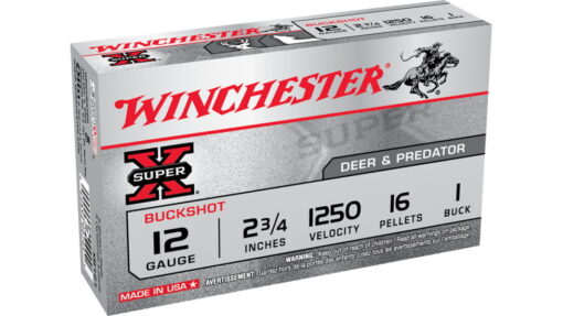 opplanet winchester super x shotshell 12 gauge 16 pellets 2 75in centerfire shotgun buckshot ammo 5 rounds xb121 main 1