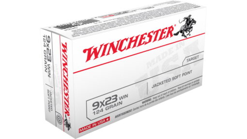 opplanet winchester usa handgun 9x23mm winchester 124 grain jacketed flat point brass cased centerfire pistol ammo 50 rounds q4304 main